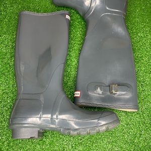 Hunter Womens Gray Original Tall Gloss Pull On Waterproof Rain Boots Sz US 10